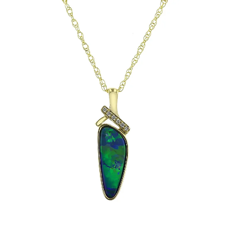 Women’s gold chain necklace set-14K Yellow Gold Opal Pendant with Diamonds