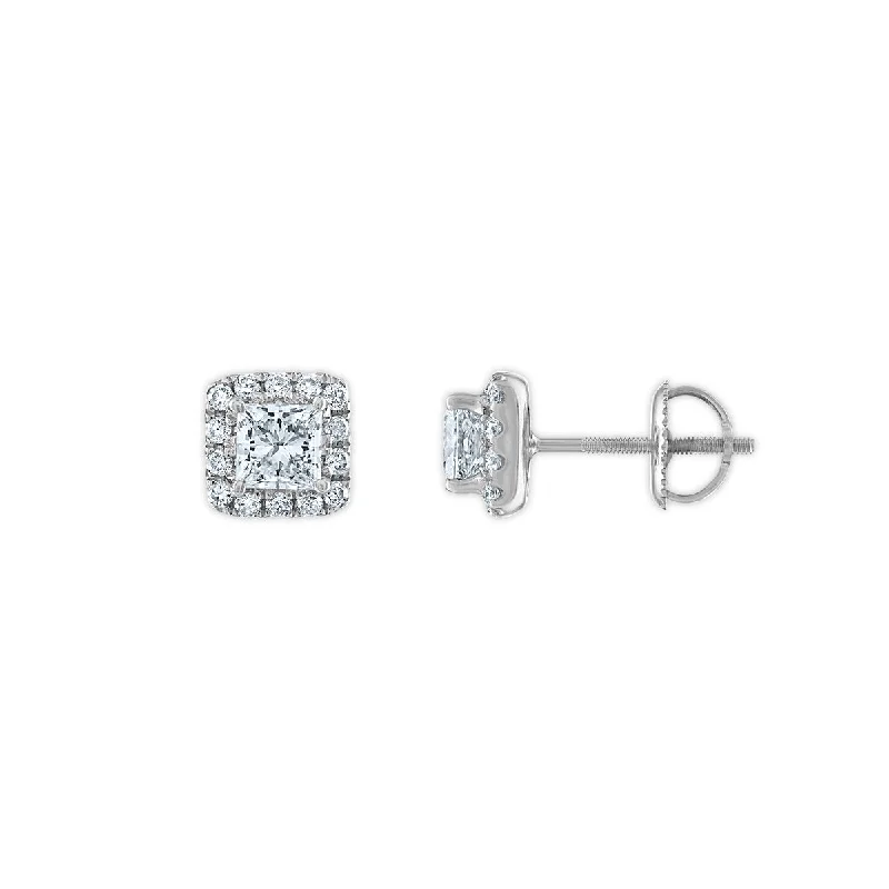 Women’s emerald cut earrings-Signature EcoLove 1 1/5 CTW Lab Grown Diamond Halo Stud Earrings in 14KT White Gold