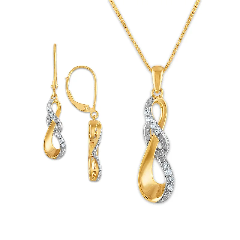 Women’s drop earrings-1/4 CTW Diamond Infinity Earring Pendant Set 18-inch Pendant in Yellow Gold Plated Sterling Silver