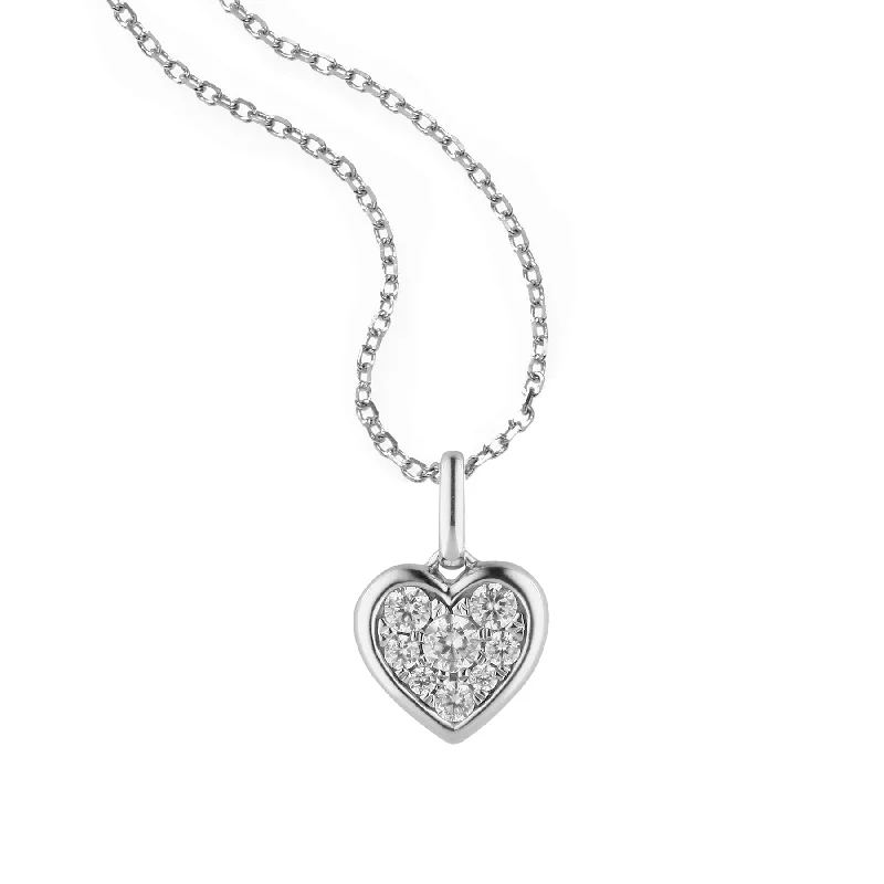 Women’s choker necklace-Framed Pavé Diamond Heart Pendant, 14K White Gold