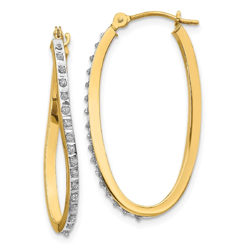 Women’s long drop earrings-Diamond Fascination 14KT Yellow Gold 30X1MM Diamond Accent Twist Hoop Earrings