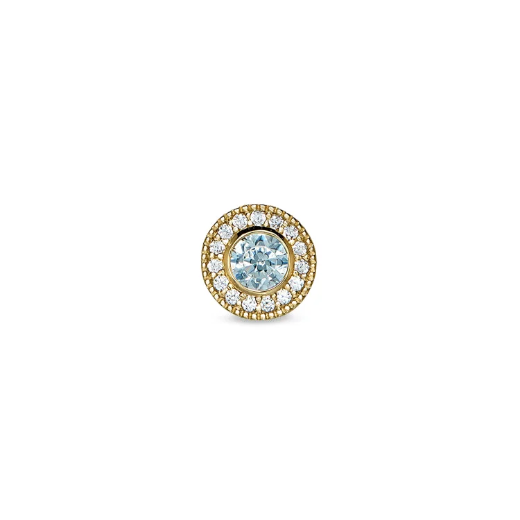 Women’s solitaire diamond engagement ring-Gold Finish Sterling Silver Micropave Round Simulated Aquamarine Charm with Simulated Diamonds