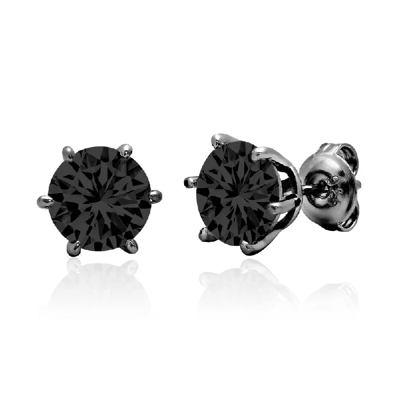 Women’s statement hoop earrings-Crislu Black Rhodium Sterling Silver Round Cubic Zirconia Solitaire Stud Earrings