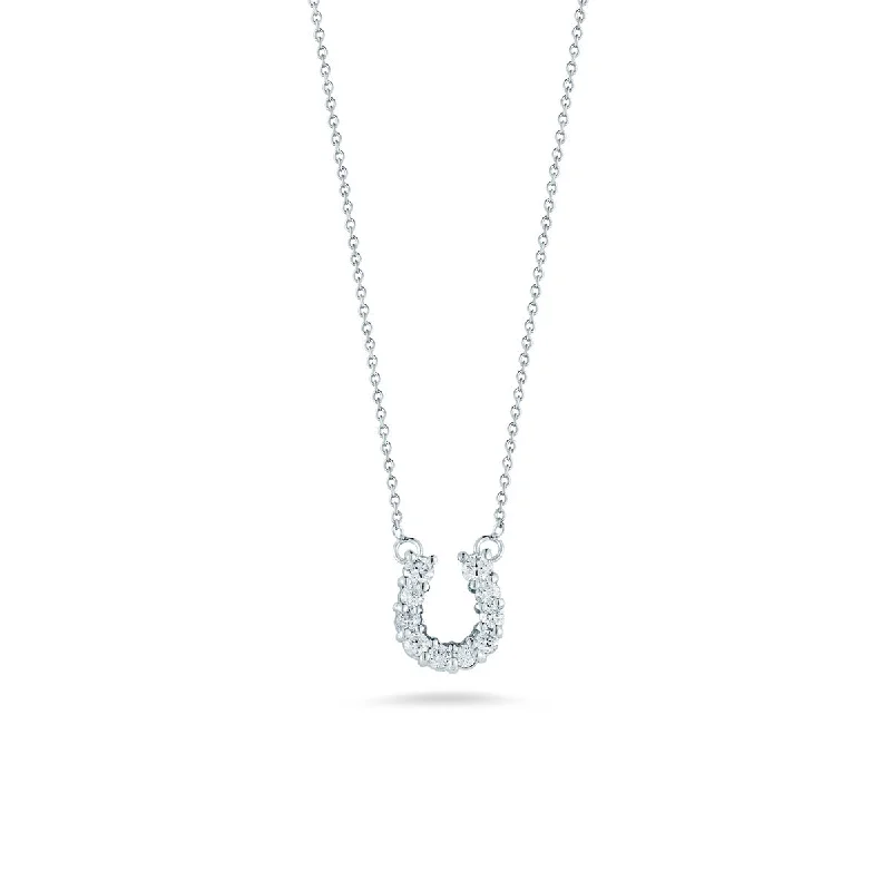 Women’s ribbon necklace-Horseshoe Pendant with Diamonds