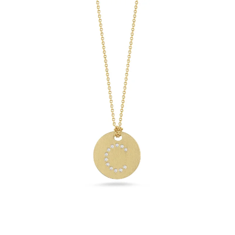 Women’s luxury diamond necklace-Disc Pendant with Diamond Initial C