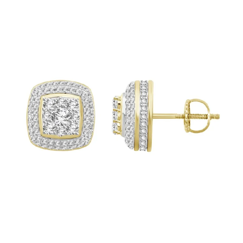 Women’s bridal diamond earrings-LADIES STUD EARRINGS 1.00CT ROUND DIAMOND 10K YELLOW GOLD