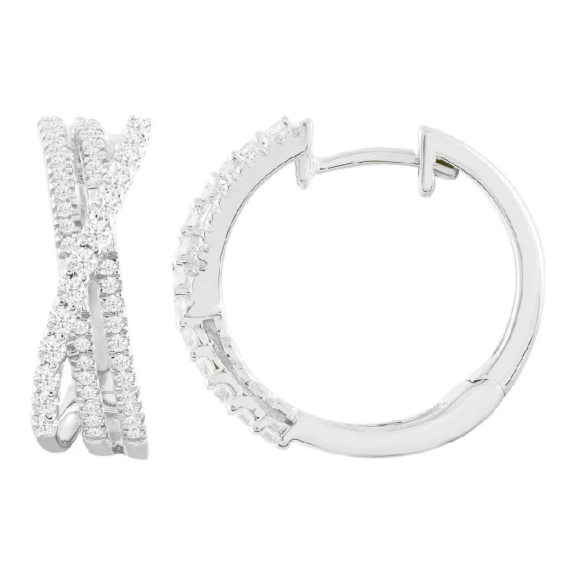 Women’s personalized earrings-LADIES HOOP EARRINGS 0.50CT ROUND DIAMOND 14K WHITE GOLD (SI QUALITY)