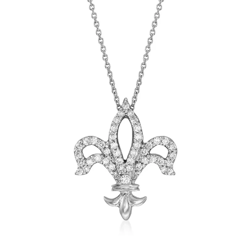 Women’s double-chain necklace-18K Diamond Open Fleur de Lis Pendant