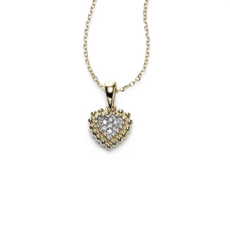 Women’s chain necklace-Small Pavé Diamond Heart Pendant, 14K Yellow Gold