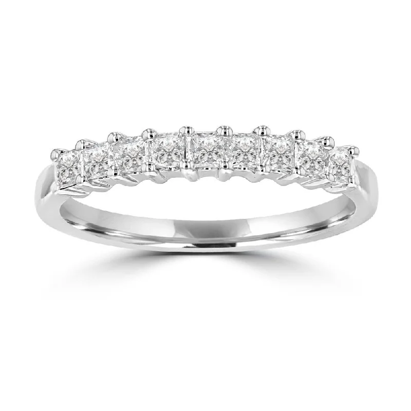 Women’s silver engagement ring-14KT WHITE GOLD 1/2 CTW PRINCESS CUT DIAMOND PRONG SET BAND