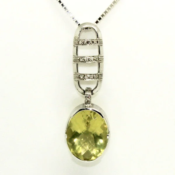 Women’s necklace set-Lemon Topaz And Diamond Pendant