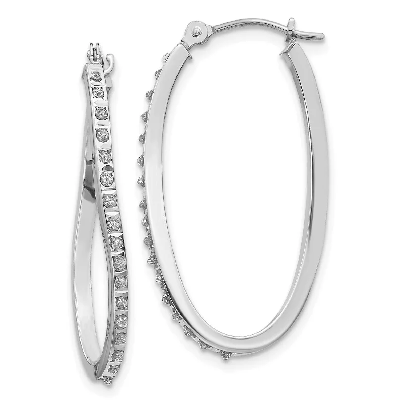 Women’s oval stud earrings-Diamond Fascination 14KT White Gold Diamond 30X1MM Diamond Accent Twist Hoop Earrings