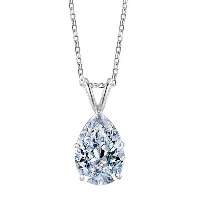 Women’s diamond necklace-Pear solitaire pendant with 3 carat* diamond simulant in 10 carat white gold