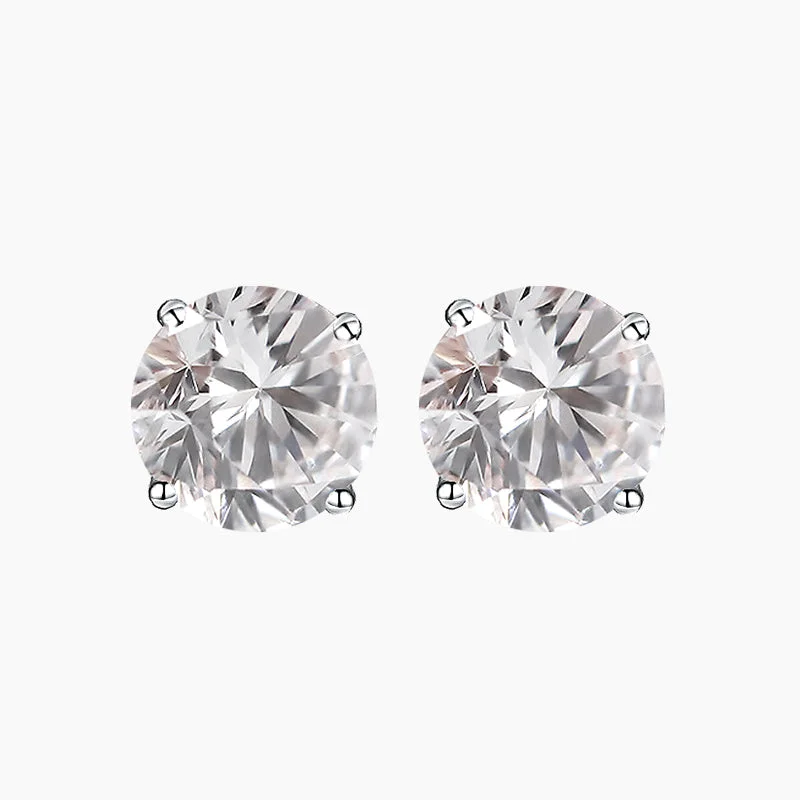 Women’s simple stud earrings-Classic Round Cut Zirconia Earrings in Sterling Silver