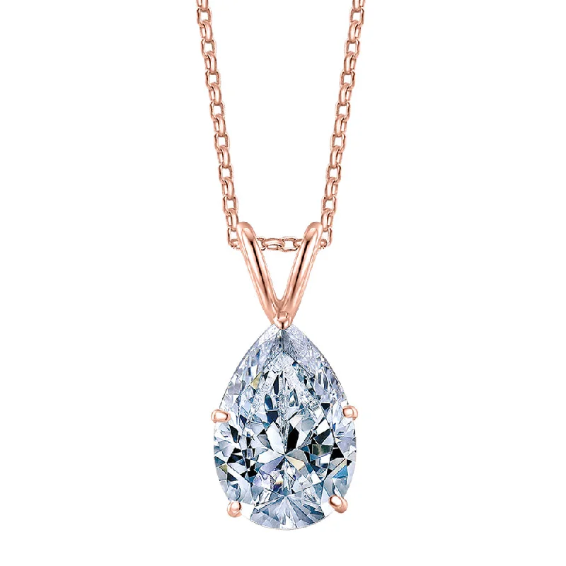 Women’s classic necklace-Pear solitaire pendant with 3 carat* diamond simulant in 10 carat rose gold