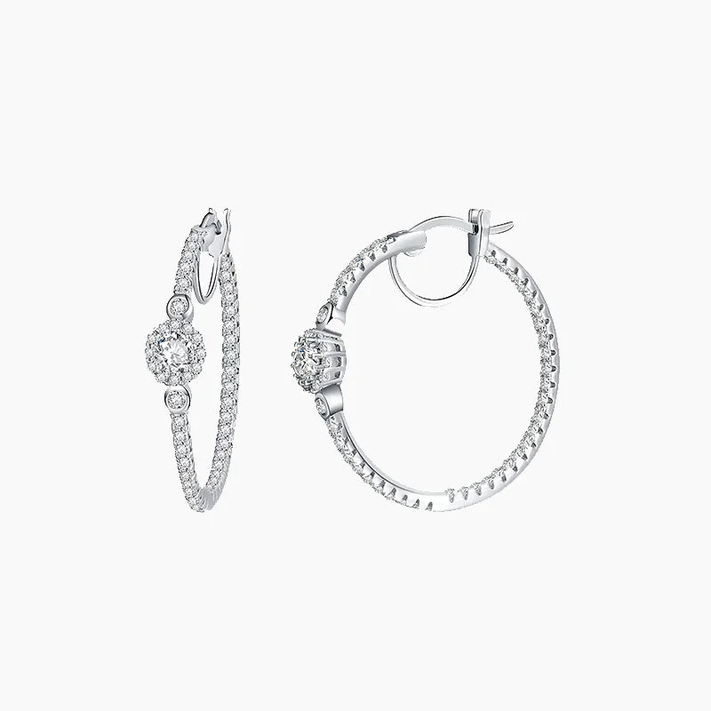 Women’s artistic earrings-Sterling Silver Cubic Zirconia Hoop Earrings