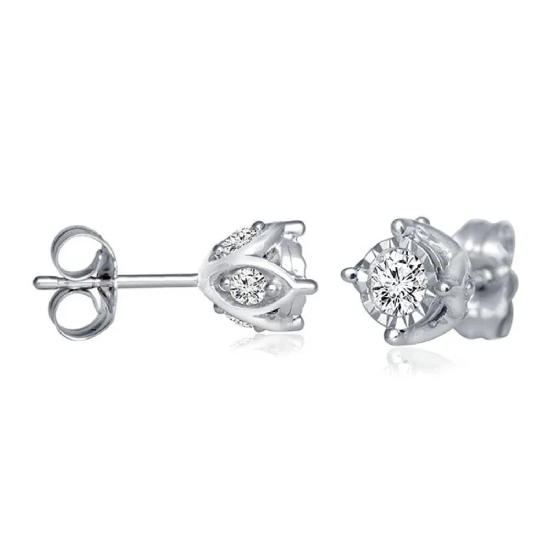 Women’s zodiac earrings-1/2 CTW Diamond Solitaire Illusion Set Stud Earrings in 10KT White Gold