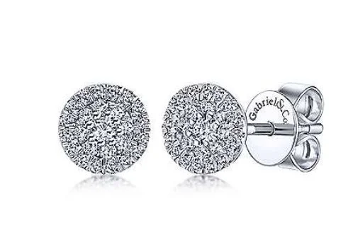 Women’s simple stud earrings-14K White Gold Round Cluster Diamond Stud Earrings