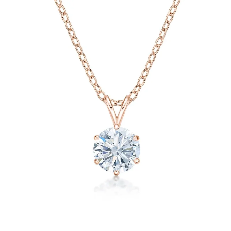 Women’s locket necklace-Round Brilliant solitaire pendant with 2 carat* diamond simulant in 10 carat rose gold