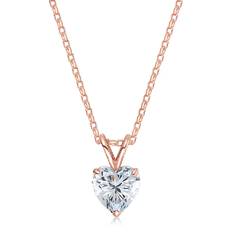 Women’s sapphire necklace-Heart solitaire pendant with 2 carat* diamond simulant in 10 carat rose gold