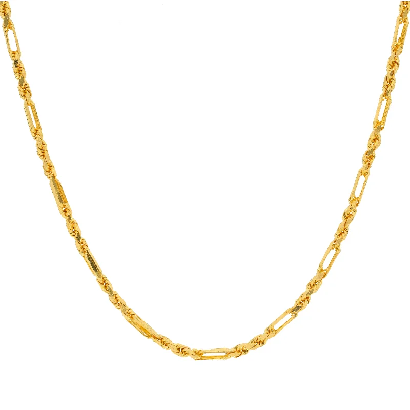 Women’s chic necklace-22K Yellow Gold Chain W/ Twisted Rope & Paper Clip Links