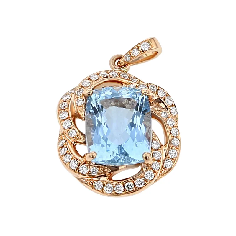 Women’s gold pendant necklace-14K Rose Gold Aquamarine and Diamond Pendant