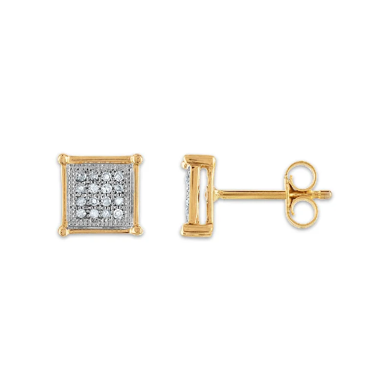 Women’s chic drop earrings-1/7 CTW Diamond Cluster Stud Earrings in 10KT Yellow Gold