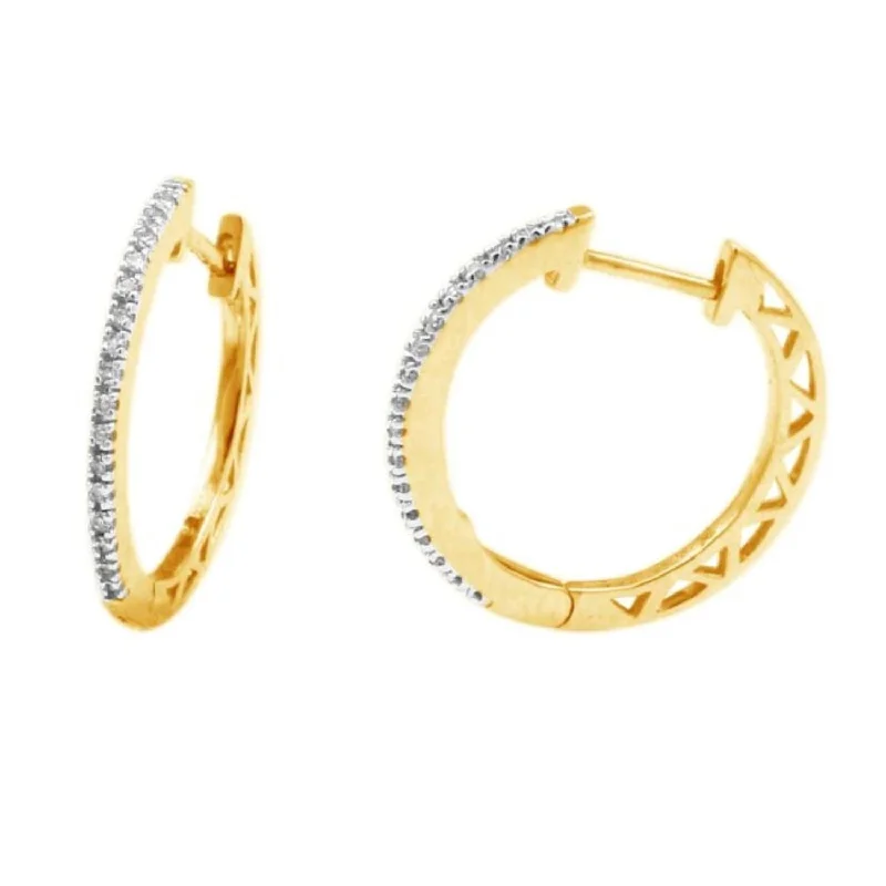 Women’s statement hoop earrings-1/10 CTW Diamond Hoop Earrings in 10KT Yellow Gold