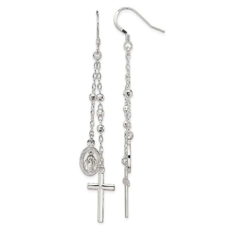 Women’s oval stud earrings-Sterling Silver Drop & Dangle Cross Earrings