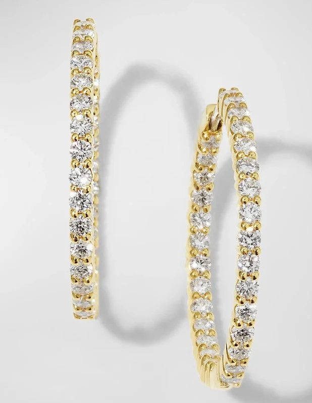 Women’s dangle earrings-ESTATE ROBERTO COIN 30 MM YELLOW GOLD INSIDE OUT DIAMOND HOOPS