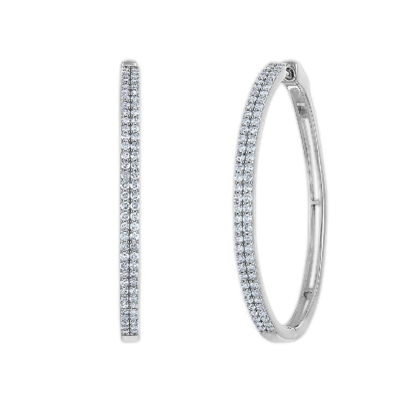 Women’s twisted hoop earrings-EcoLove 1 CTW Lab Grown Diamond Hoop Earrings in Rhodium Plated Sterling Silver