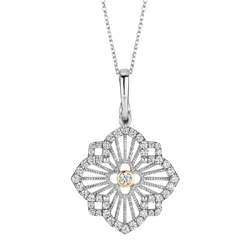 Women’s square pendant necklace-Fancy pendant with 0.67 carats* of diamond simulants in 10 carat yellow gold and sterling silver