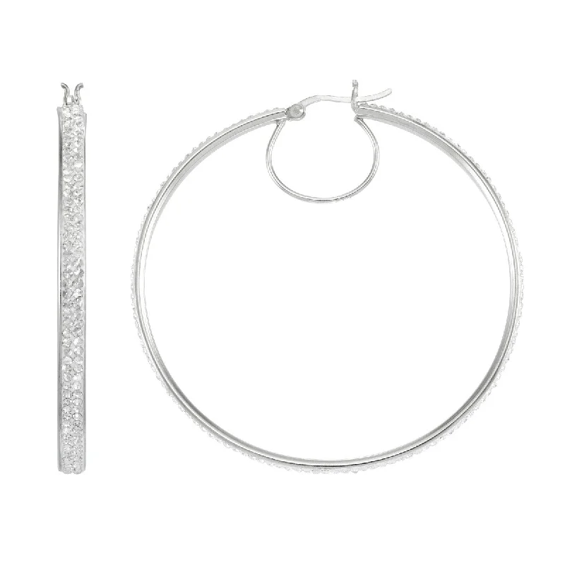 Women’s diamond stud earrings-Simone I Smith Collection Platinum Plated Sterling Silver Crystal 55X3MM Hoop Earrings