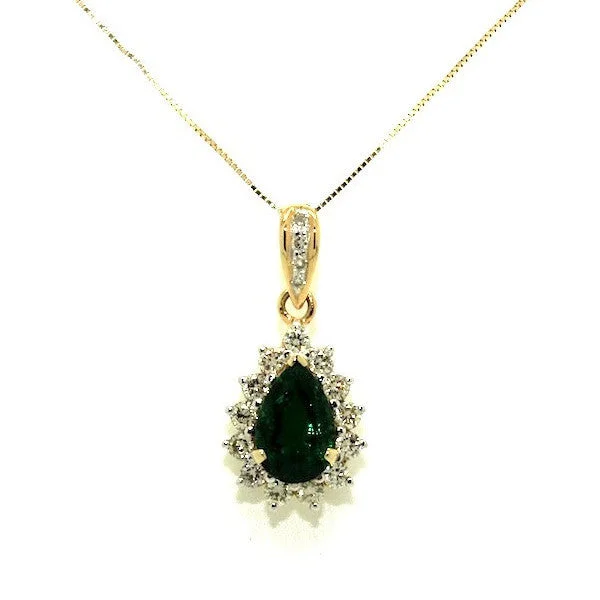 Women’s birthstone necklace-Emerald & Diamond Drop Pendant-clustered AD No. 0963