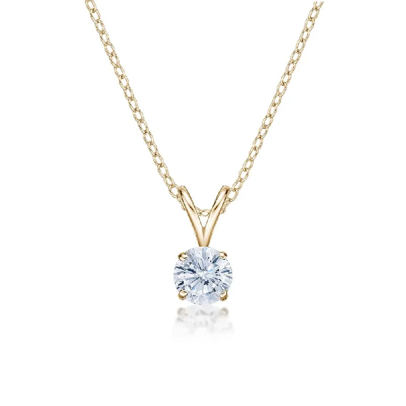 Women’s adjustable chain necklace-Round Brilliant solitaire pendant with 0.5 carat* diamond simulant in 10 carat yellow gold