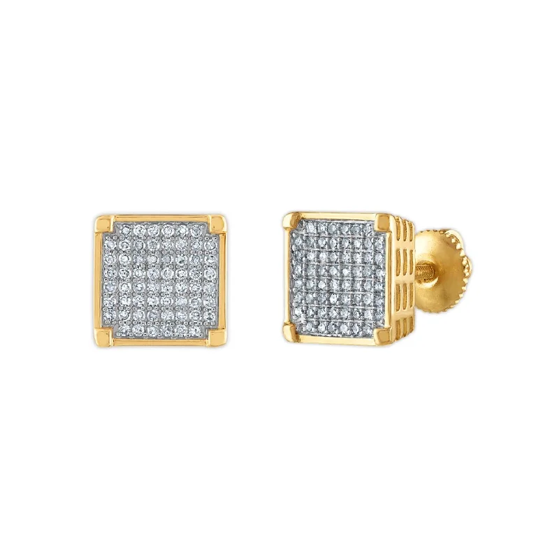 Women’s luxury stud earrings-1/2 CTW Diamond Fashion Stud Square Earrings in 10KT Yellow Gold