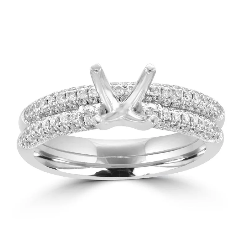 Women’s high-quality engagement ring-14KT White Gold .69 CTW Round Diamond Micro Pave Bridal Set