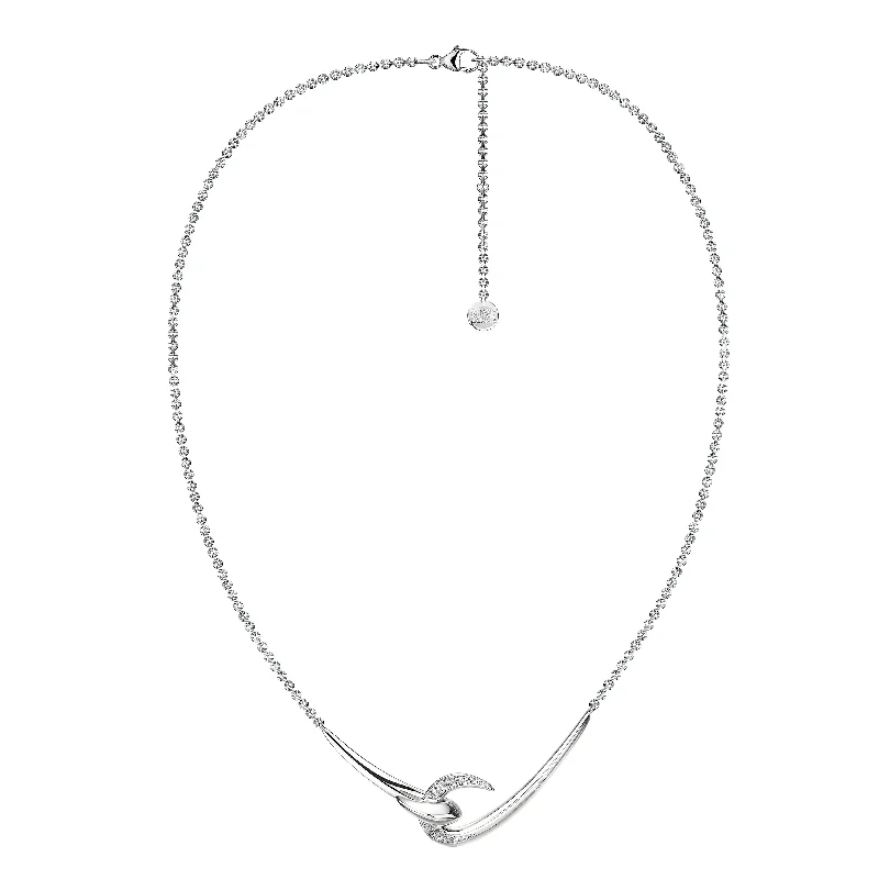 Women’s birthstone pendant necklace-Hook Pendant - Silver & Diamond