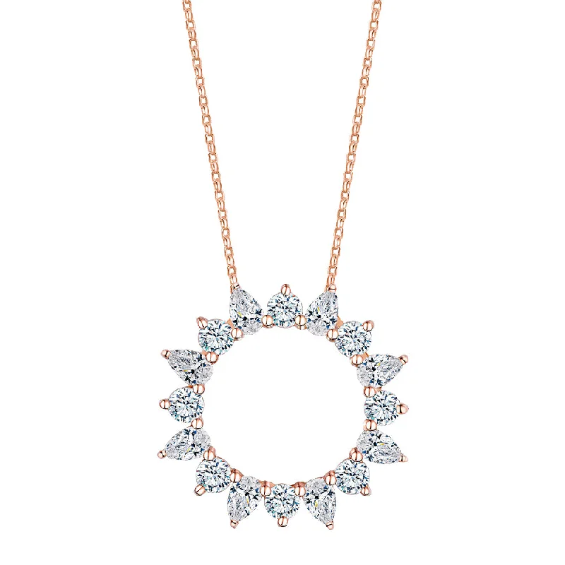 Women’s unique necklace-Fancy pendant with 1.28 carats* of diamond simulants in 10 carat rose gold