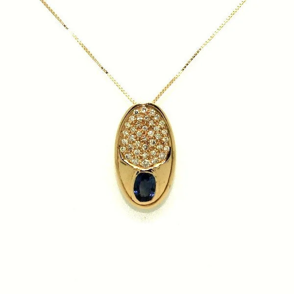 Women’s delicate necklace-Blue Sapphire And Diamond O Pendant AD No. 0524