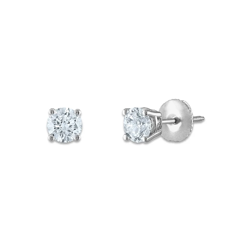 Women’s diamond earrings-Signature Certificate EcoLove 3/4 CTW Round Lab Grown Diamond Solitaire Stud Earrings in 14KT White Gold