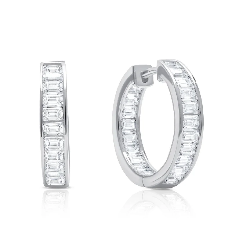 Women’s designer earrings-Crislu Platinum Plated Sterling Silver Baguette Cubic Zirconia Hoop Earrings