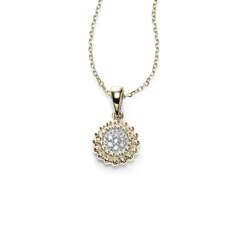 Women’s double-strand necklace-Pavé Diamond Disc Pendant, 14K Yellow Gold