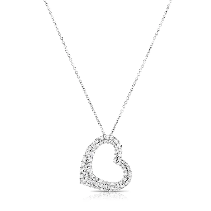 Women’s diamond pendant necklace-Pavé Heart Diamond Slider Pendant, 14K White Gold