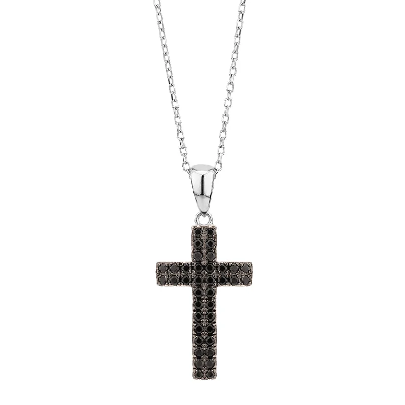 Women’s chain necklace-Cross pendant with diamond simulants in sterling silver