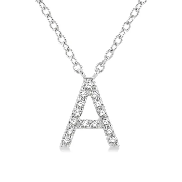 Women’s classic pearl necklace-1/20 ctw Initial 'A' Round Cut Diamond Pendant With Chain in 10K White Gold