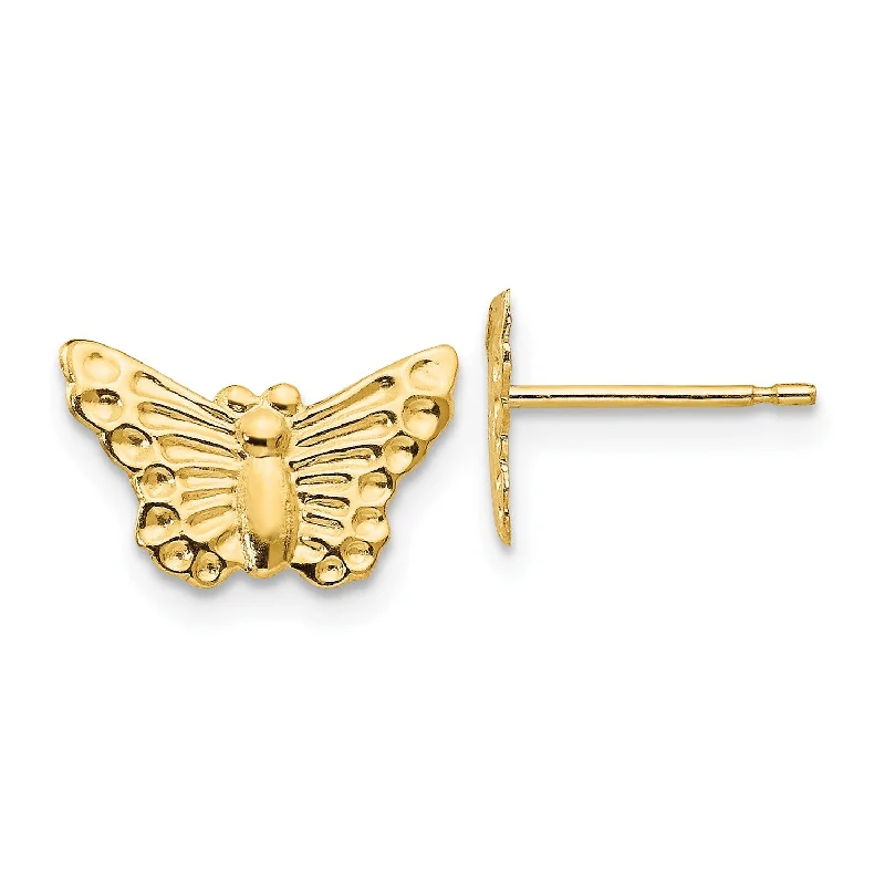 Women’s fashion earrings-14KT Yellow Gold 12X8MM Butterfly Stud Earrings