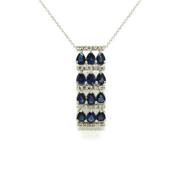 Women’s crystal pendant necklace-Blue Sapphire And Diamond 3row Parallel Pendant Ad No.0979