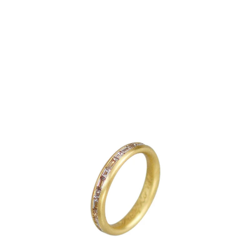 Women’s radiant diamond engagement ring-18K Gold Fine Band with Champagne Baguette Diamonds