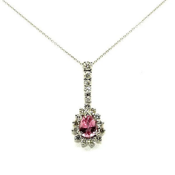 Women’s butterfly necklace-Pink Sapphire & Diamond Long Drop Pendant AD No. 0492